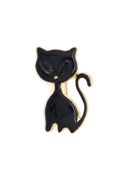 Altın Kaplama Siyah Kedi Modelli Broş BR-109