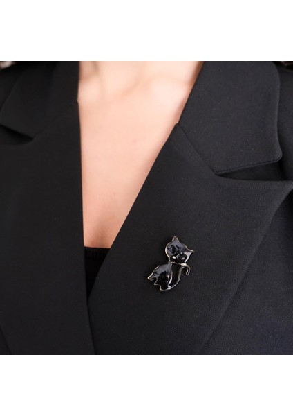 Altın Kaplama Siyah Kedi Modelli Broş BR-109 fiyatları