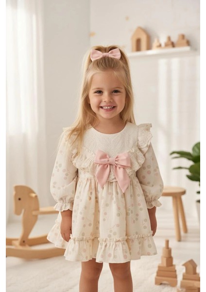 Lina Uzun Kollu Kurdele Detaylı Kız Çocuk Özel Gün Bayramlık Elbise