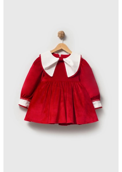Patrıcıa Kırmızı Kadife Beyaz Yakalı Uzun Kollu Özel Gün Bayramlık Kız Çocuk Elbise fiyatları