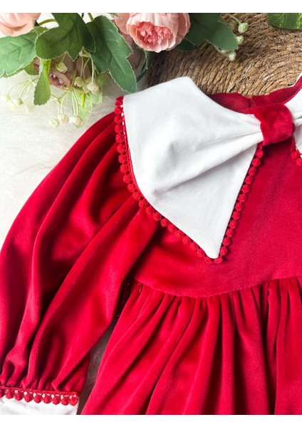 Patrıcıa Kırmızı Kadife Beyaz Yakalı Uzun Kollu Özel Gün Bayramlık Kız Çocuk Elbise indirimleri