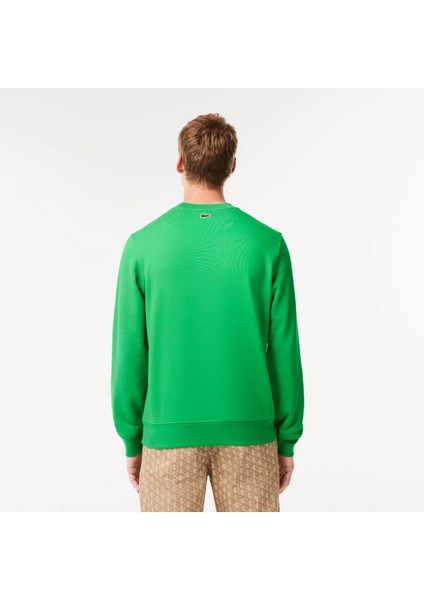 Erkek Classic Fit Bisiklet Yaka Baskılı Yeşil Sweatshirt fiyatları