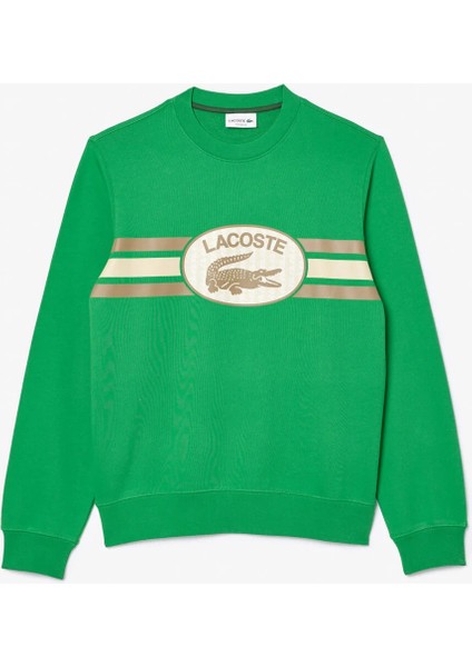 Erkek Classic Fit Bisiklet Yaka Baskılı Yeşil Sweatshirt modelleri