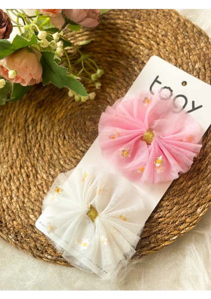 Papatya Desenli Pembe ,beyaz Kız Çocuk Bebek Toka Seti