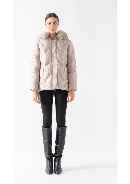 Remiggio Fermuarlı Kapüşonlu Kürklü Mont VİZON