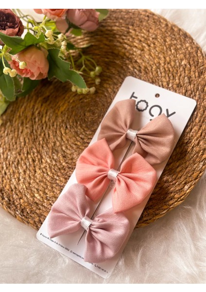 Pudra, Somon ve Kahve Kız Çocuk Bebek Toka Seti