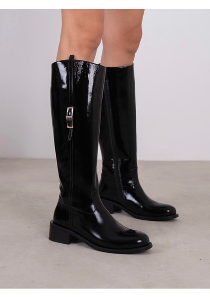 Zirya Siyah Rugan Hakiki Deri Kadın Çizme modelleri