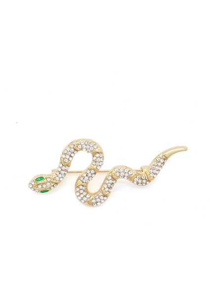 Altın Kaplama Zirkon Taşlı Yılan Model Broş BR-110