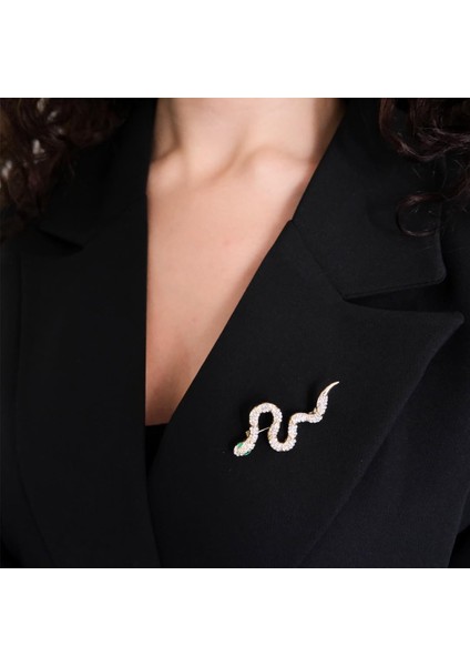 Altın Kaplama Zirkon Taşlı Yılan Model Broş BR-110 fiyatları