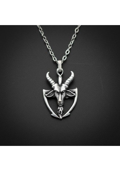 Baphomet Pagan - Keçi Şeytan Gümüş Kaplama Düz Zincir Kolye