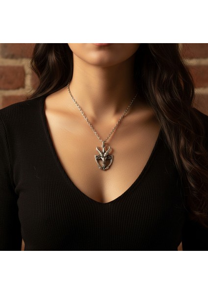 Baphomet Pagan - Keçi Şeytan Gümüş Kaplama Düz Zincir Kolye