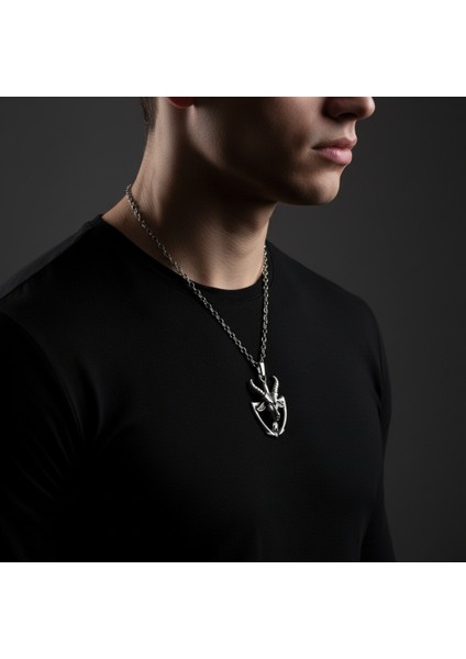 Baphomet Pagan - Keçi Şeytan Gümüş Kaplama Düz Zincir Kolye