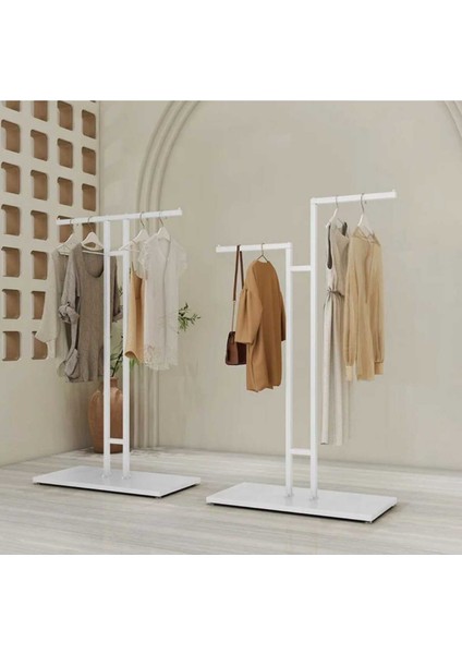 Metal Beyaz Ayaklı Zigzak Askılık Elbise Konfeksiyon Askısı 7009-NRM