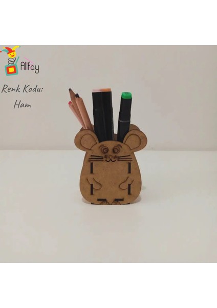 Sevimli Hayvan Temalı 5 Adet Ham Ahşap Kalem Kutusu Çocuk Etkinliği ve Boyama Seti