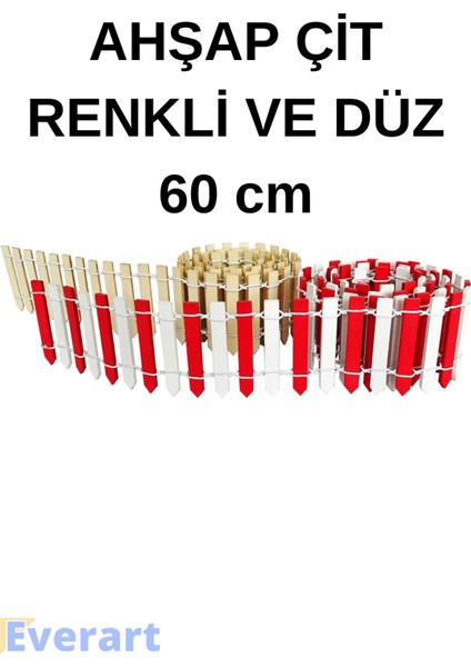Renkli ve Düz Ahşap Çit, 60 Cm, Dayanıklı ve Şık Bahçe Sınırlandırması