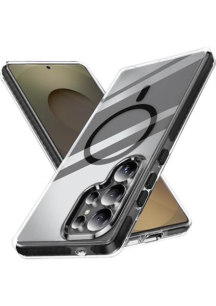 Galaxy S25 Ultra 6.9'' Için ile Uyumlu (2025) Şeffaf Kılıf Dalgalı Bumper Tasarım Köşe Korumalı Arkası Sert Polikarbonat Sararmaya Dirençli Güçlü Manyetikli Hybrid Kılıf (Siyah) modelleri