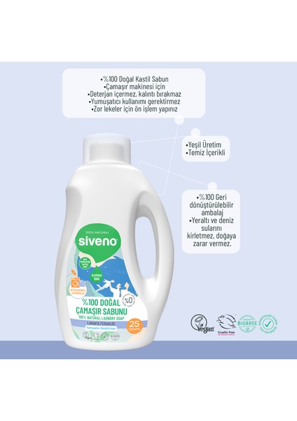 %100 Doğal Çamaşır Sabunu %100 Bitkisel Deterjan Yumuşatıcı Gerektirmez Konsantre Vegan 750 ml