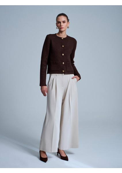 60935 Cep Detaylı Parıltılı Triko Hırka-Kahve indirimleri