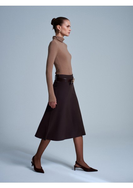 80390 Beli Lastikli Örme Midi Etek-Koyu Kahve fiyatları