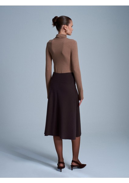 80390 Beli Lastikli Örme Midi Etek-Koyu Kahve modelleri