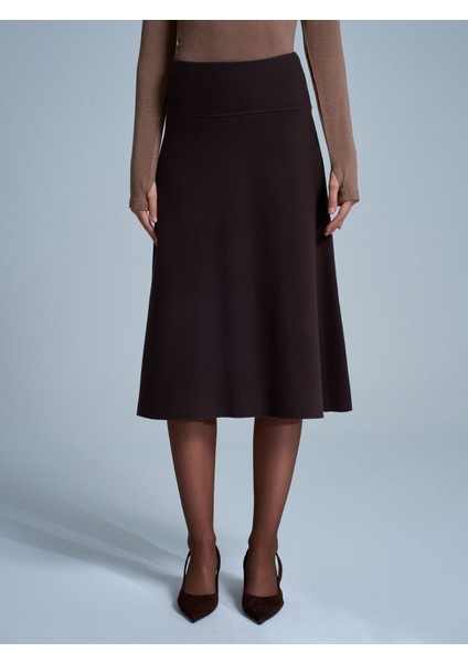 80390 Beli Lastikli Örme Midi Etek-Koyu Kahve fırsatları