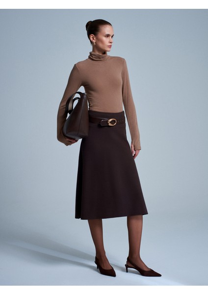 80390 Beli Lastikli Örme Midi Etek-Koyu Kahve indirimleri