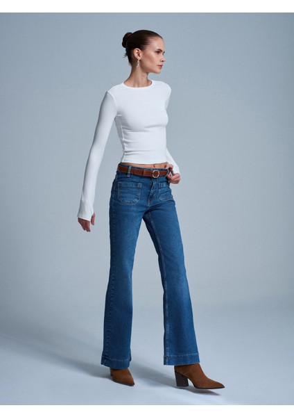 72097 Kemerli Cep Detaylı Jean-Mavi