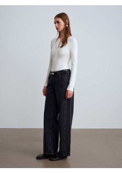 72088 %100 Pamuk Baggy Jean-Siyah fırsatları