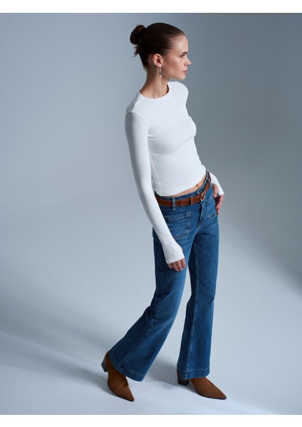 32319 Modal Karışımlı Uzun Kollu Top-Ekru indirimleri