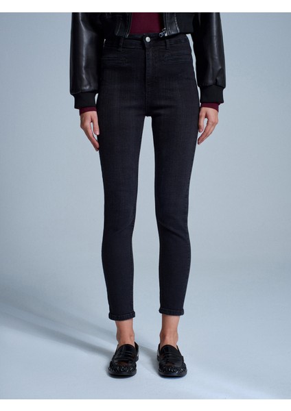 72099 Yüksek Bel Dar Paça Jean-Siyah fırsatları