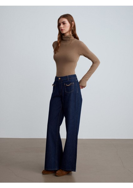 72096 %100 Pamuk Zincir Detaylı Jean-Lacivert