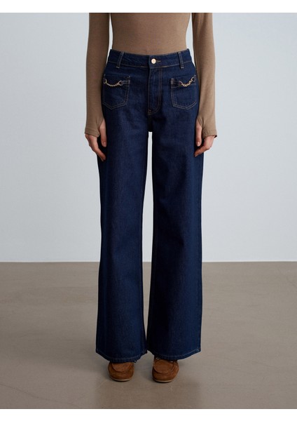 72096 %100 Pamuk Zincir Detaylı Jean-Lacivert fırsatları