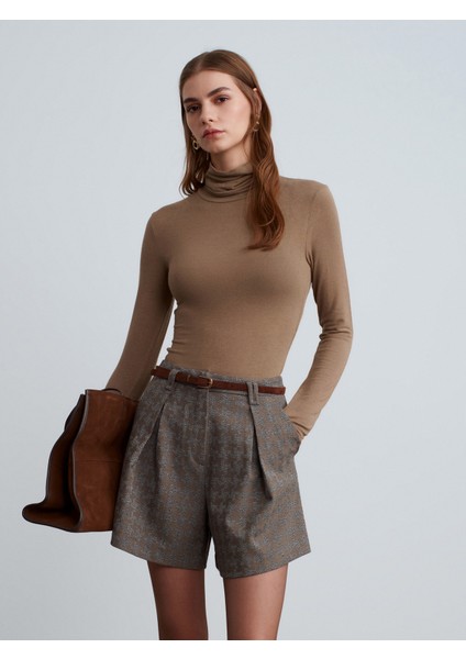 72191 Kemerli Pensli Şort-Vizon