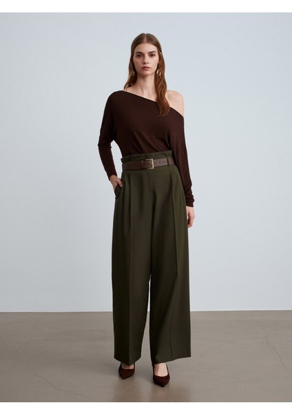 72219 Beli Lastikli Kemerli Kumaş Pantolon-Haki fiyatları