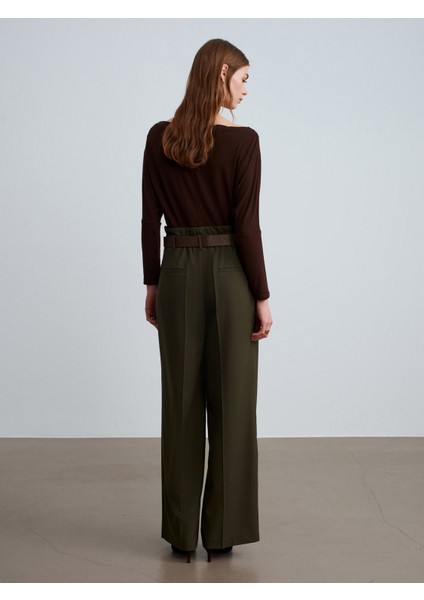 72219 Beli Lastikli Kemerli Kumaş Pantolon-Haki modelleri