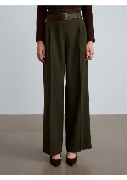 72219 Beli Lastikli Kemerli Kumaş Pantolon-Haki fırsatları