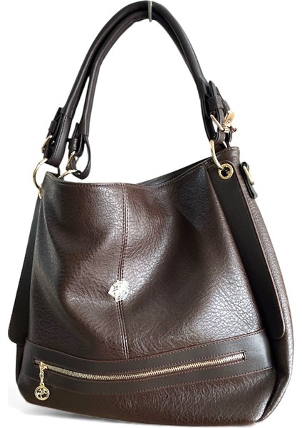 1398 Kadın Salash Büyük Boy Omuz Çantası Kahve