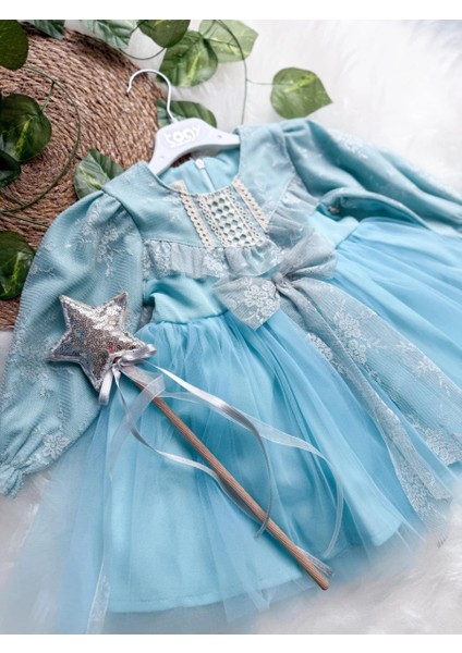 Lenora Prenses Model Tül Fiyonk Detaylı Uzun Kollu Etekli Elbise