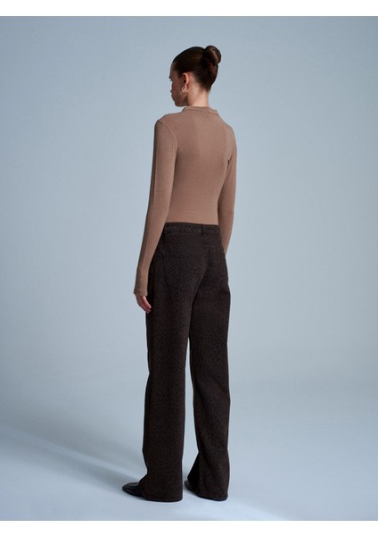 72091 %100 Pamuk Leopar Desenli Jean-Kahve modelleri