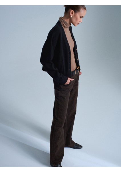 72091 %100 Pamuk Leopar Desenli Jean-Kahve fırsatları