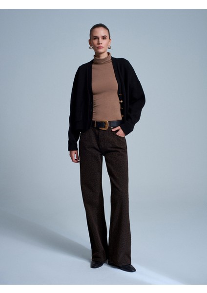 72091 %100 Pamuk Leopar Desenli Jean-Kahve indirimleri