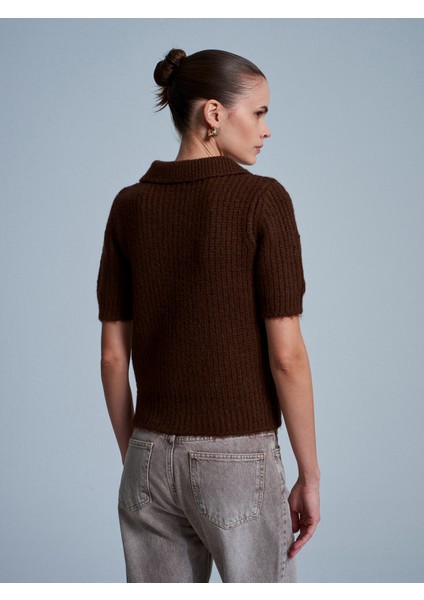 10829 Nakışlı Kısa Kollu Kazak-Kahve modelleri