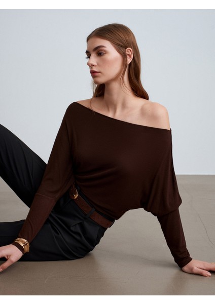 32312 Yün Karışımlı Tek Omuz Top-Koyu Kahve