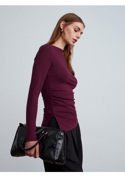 32198 Kayık Yaka Büzgülü Top-Bordo fiyatları