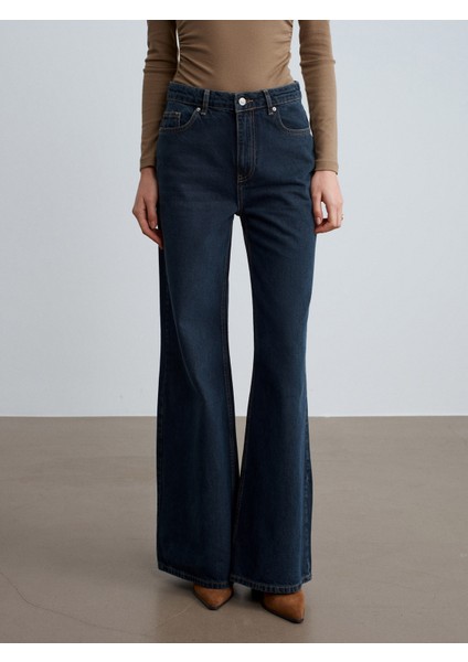 72098 %100 Pamuk Geniş Paça Jean-Lacivert fırsatları