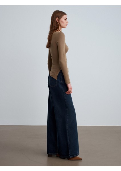 72098 %100 Pamuk Geniş Paça Jean-Lacivert indirimleri