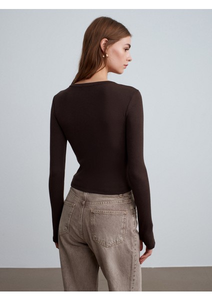 32319 Modal Karışımlı Uzun Kollu Top-Koyu Kahve modelleri