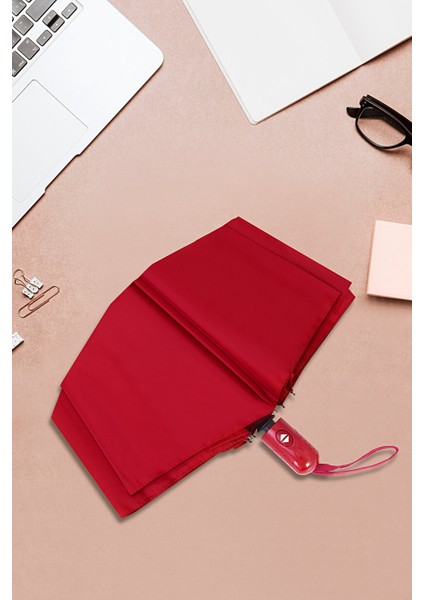 Bordo Tam Otomatik Şemsiye, Rüzgar Dayanıklı, Şık ve Pratik Kullanım