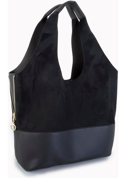 1096 Kadın Salash Büyük Boy Omuz Çantası Nubuk Siyah