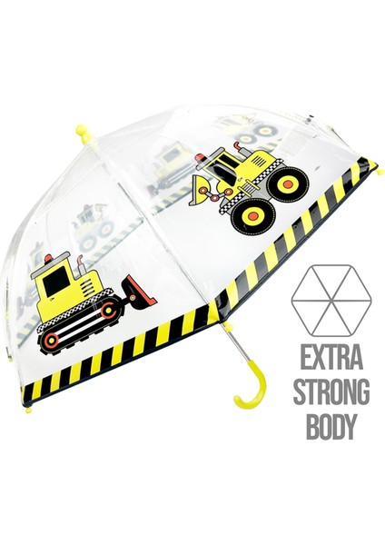 Erkek Çocuk Şeffaf Inşaat Temalı Küçük Şemsiye, Renkli ve Dayanıklı Tasarım